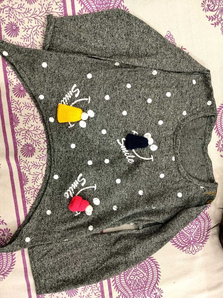 Gray Polka Dot "Smile" Top