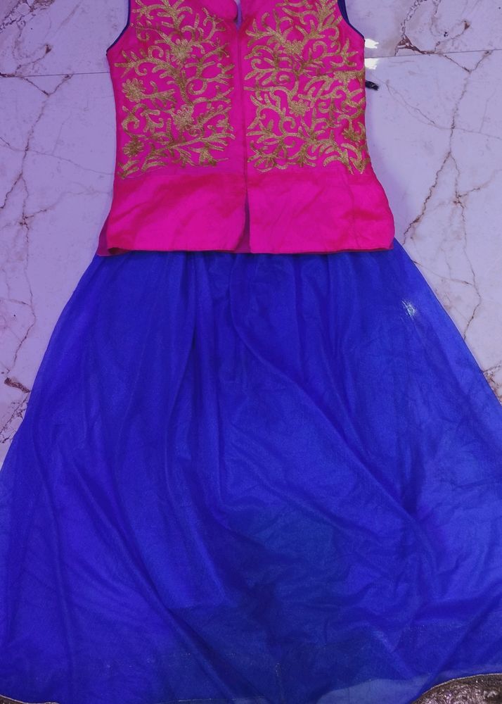 A PINK AND BLUE LEHENGA FOR GIRLS WITH DUPATTA