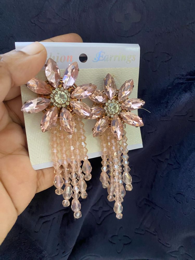 Stunning Pink Crystal Flower Drop Earrings