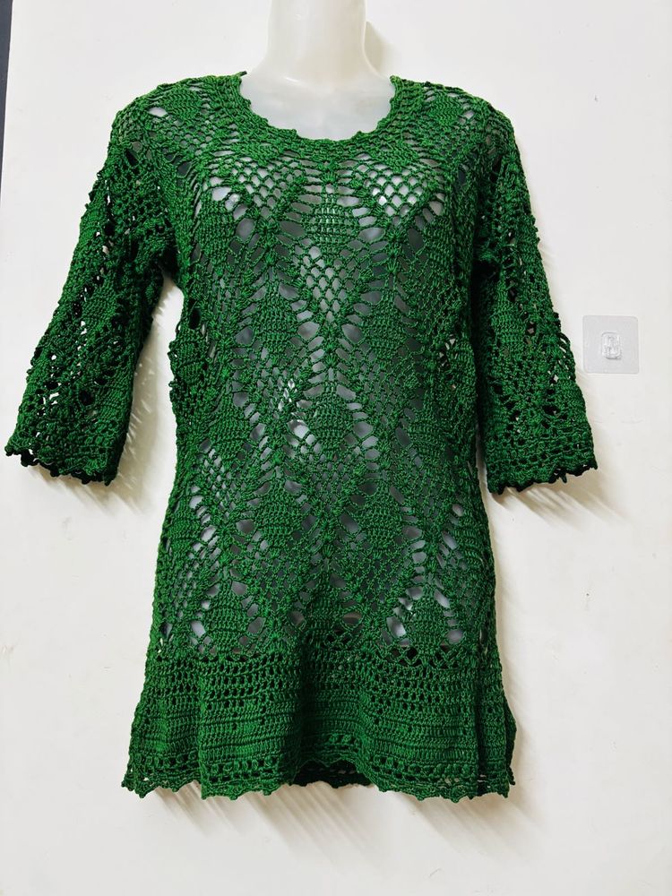 Green Crochet Tunic Top