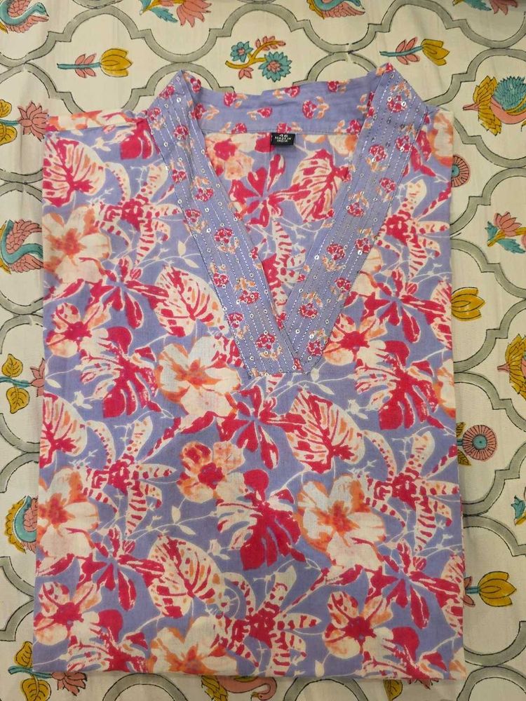 Floral Print Kurta with Sequins