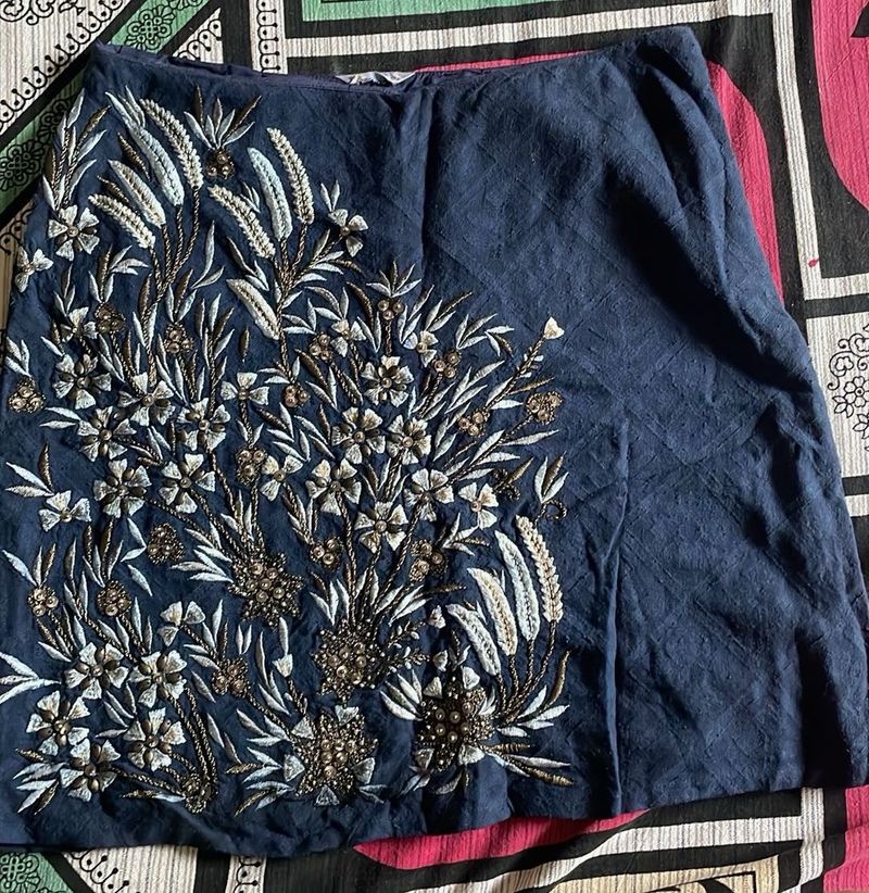 Embroidered Navy Blue Skirt