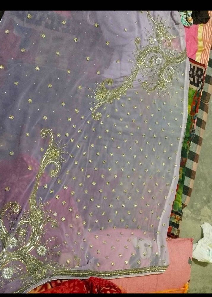 Embroidered Lavender Saree(no bargain)