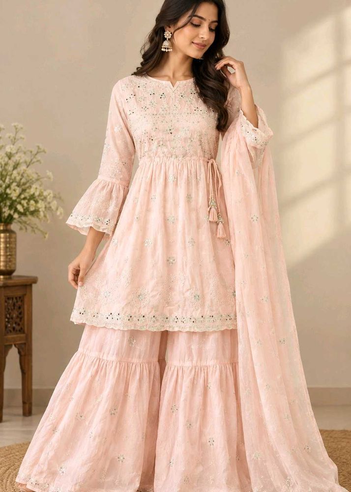 Peach Embellished Sarara suit set