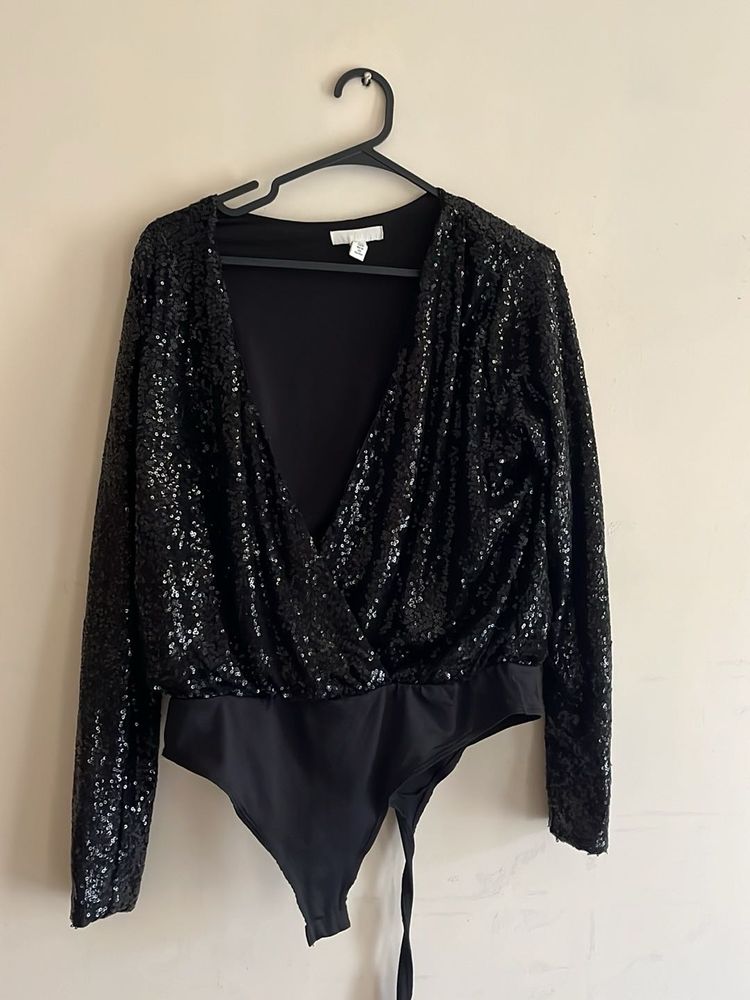 H&amp;M Sparkly Black Sequin Bodysuit