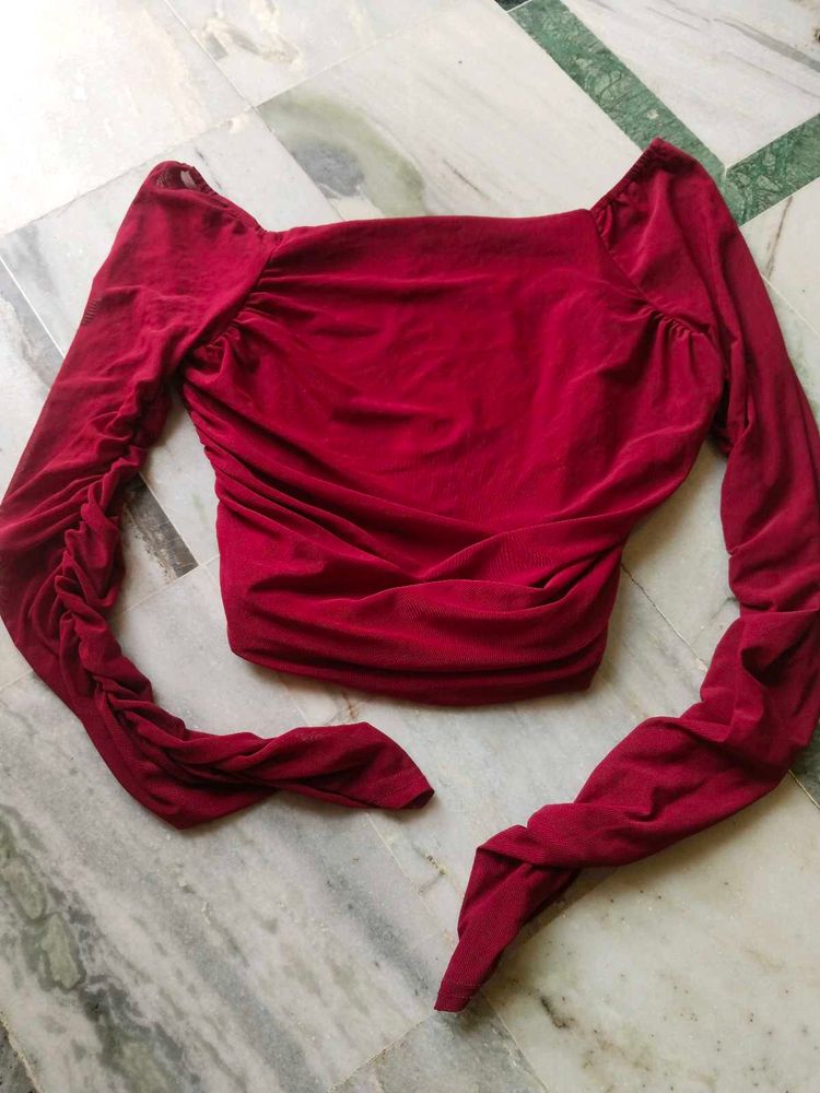 Ruched Red Crop Top