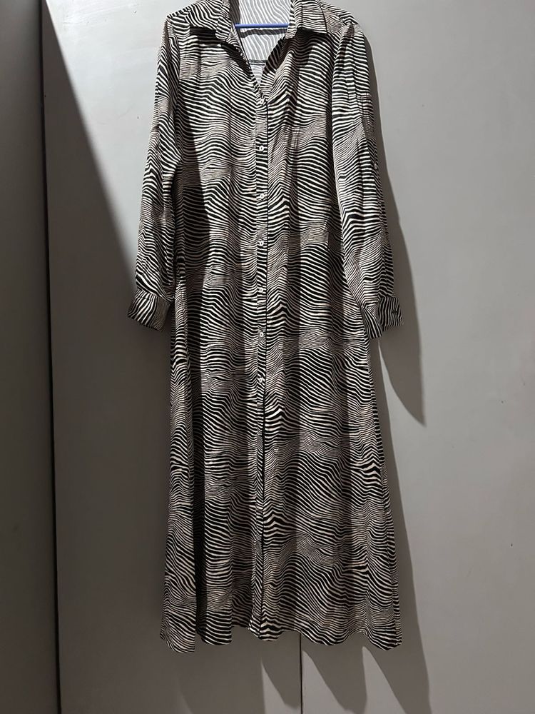 Zebra Print Button-Down Maxi Dress