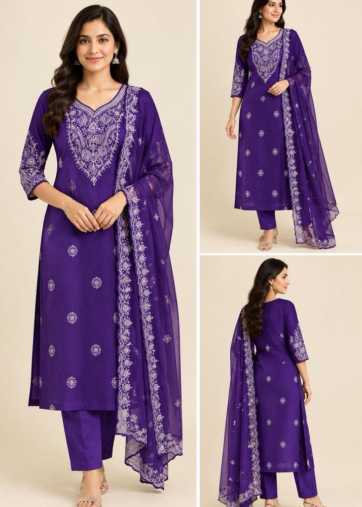 Royal Purple Embroidered 3Pc Suit Set