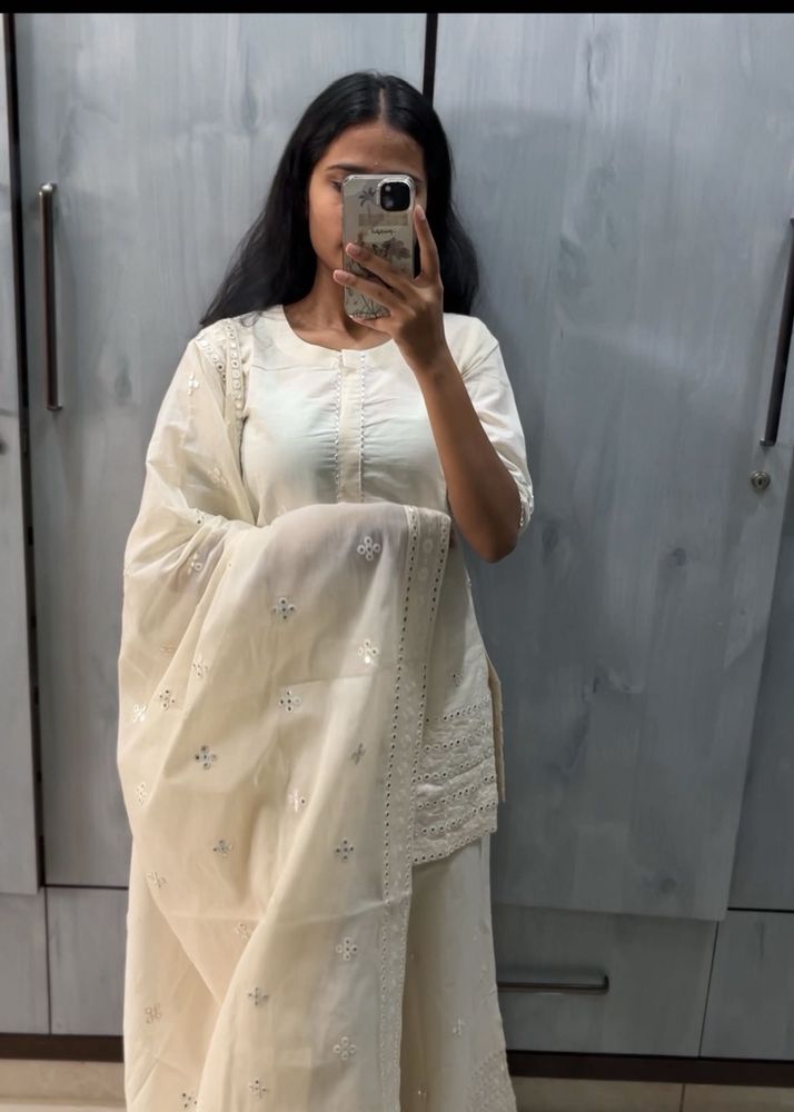 Cream Embroidered Kurta Palazzo set