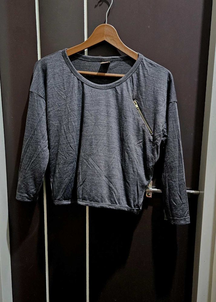 Chic Grey Zipper Detail Top