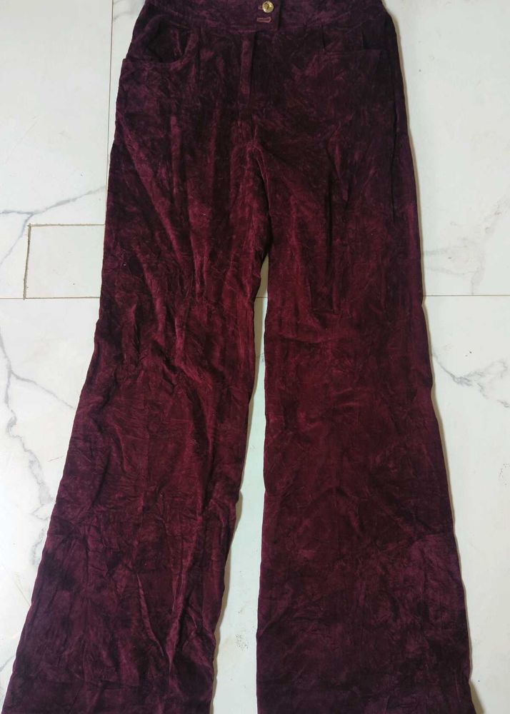 Burgundy Velvet Bell Bottom Pants