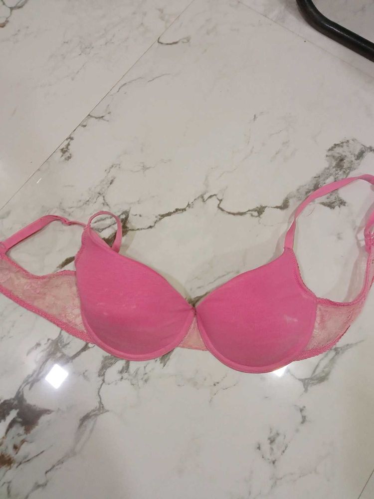 38B zivame Pink Lace Trim Padded Bra