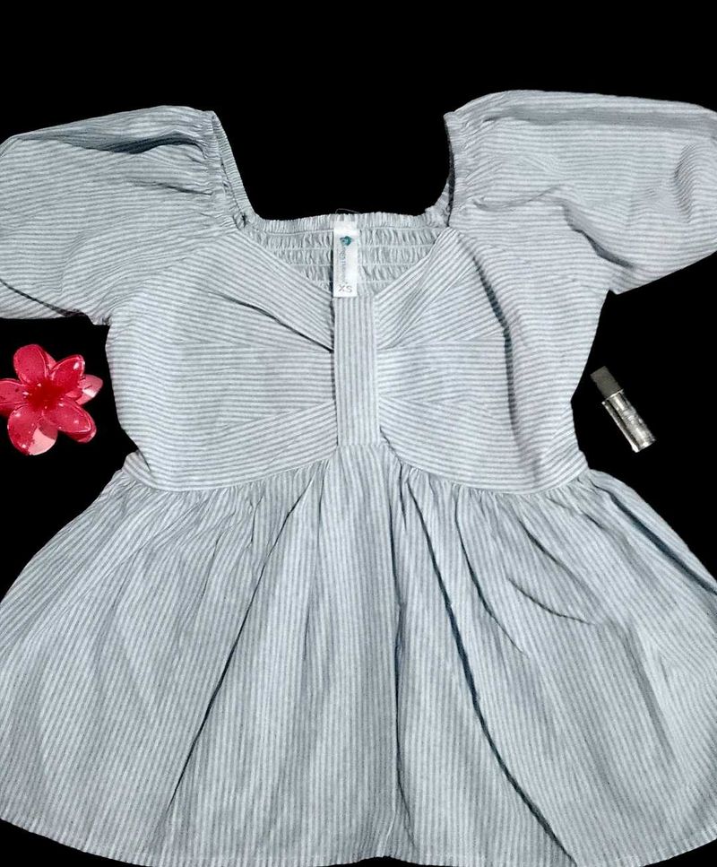 Cute Blue Striped Peplum Top