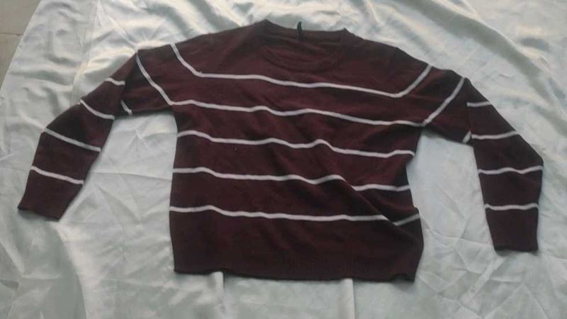 Maroon &amp; White Striped Sweater