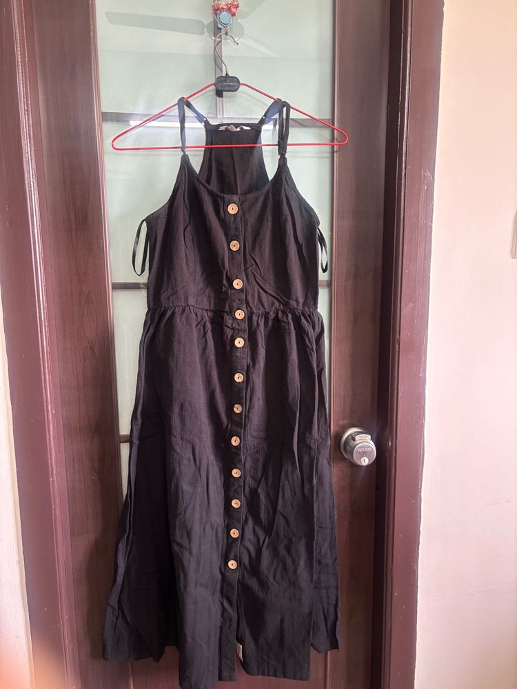 Black Button-Front Midi Dress