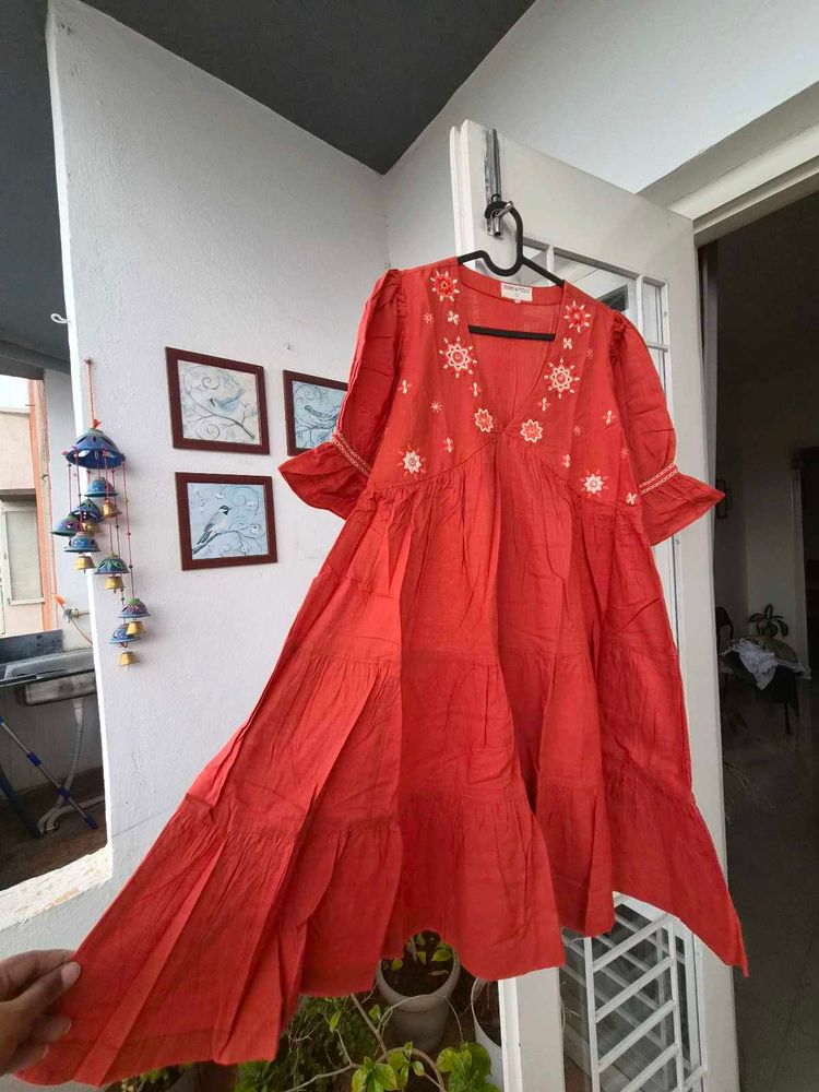 Orange Embroidered Tiered Dress by Westside, L
