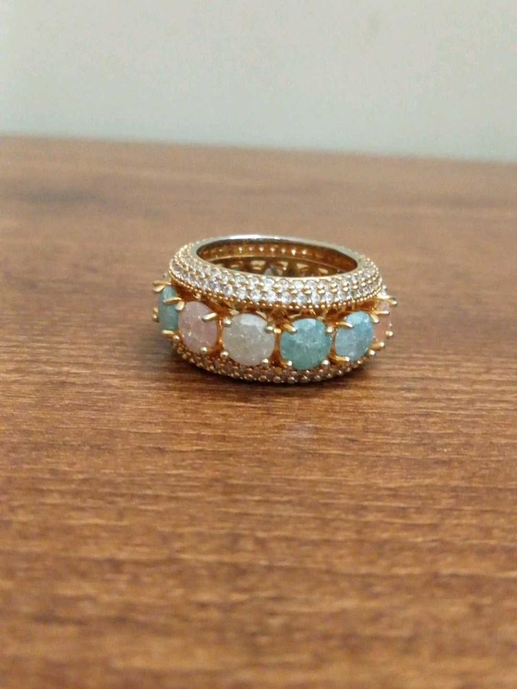 natural semi precious Gemstone &amp; Pave Diamond Ring