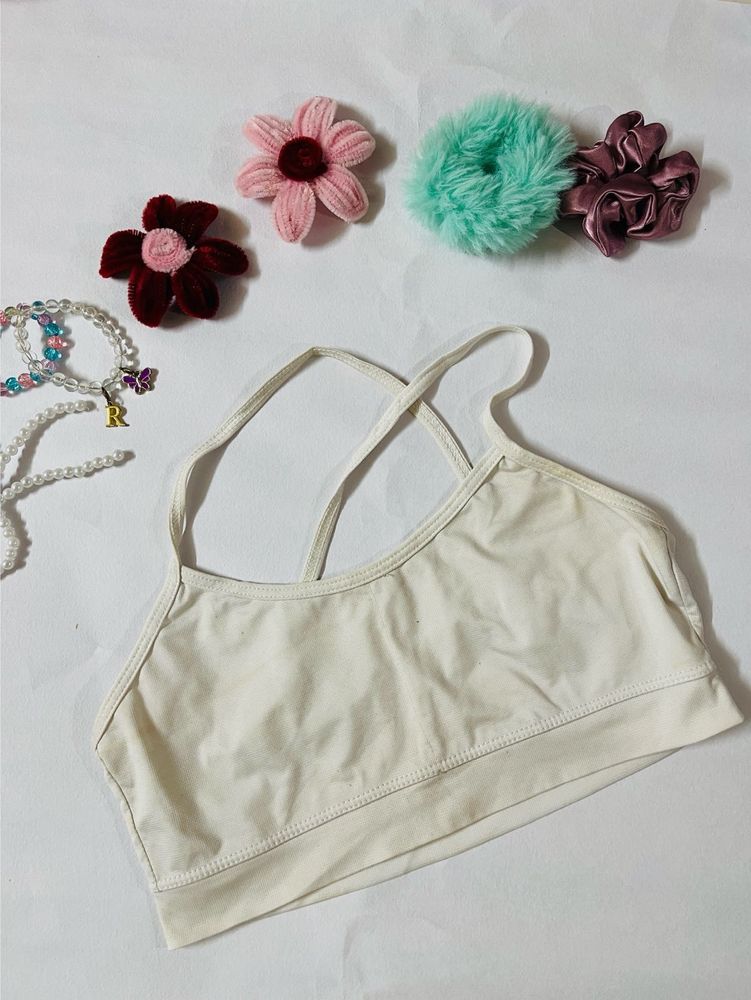 Cream Sports Bra with Cute Accessories