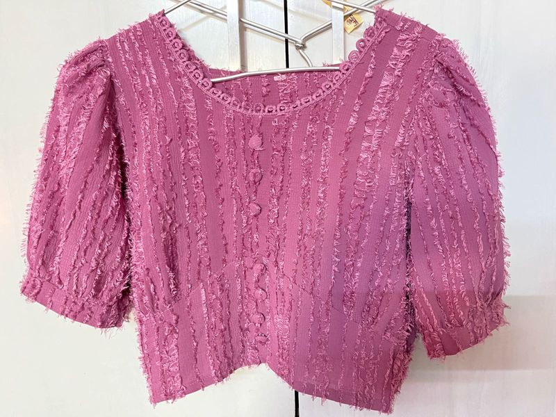 Pink Textured Puff Sleeve Top