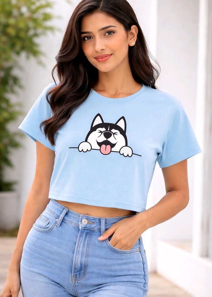 Cute Husky Graphic Crop Top