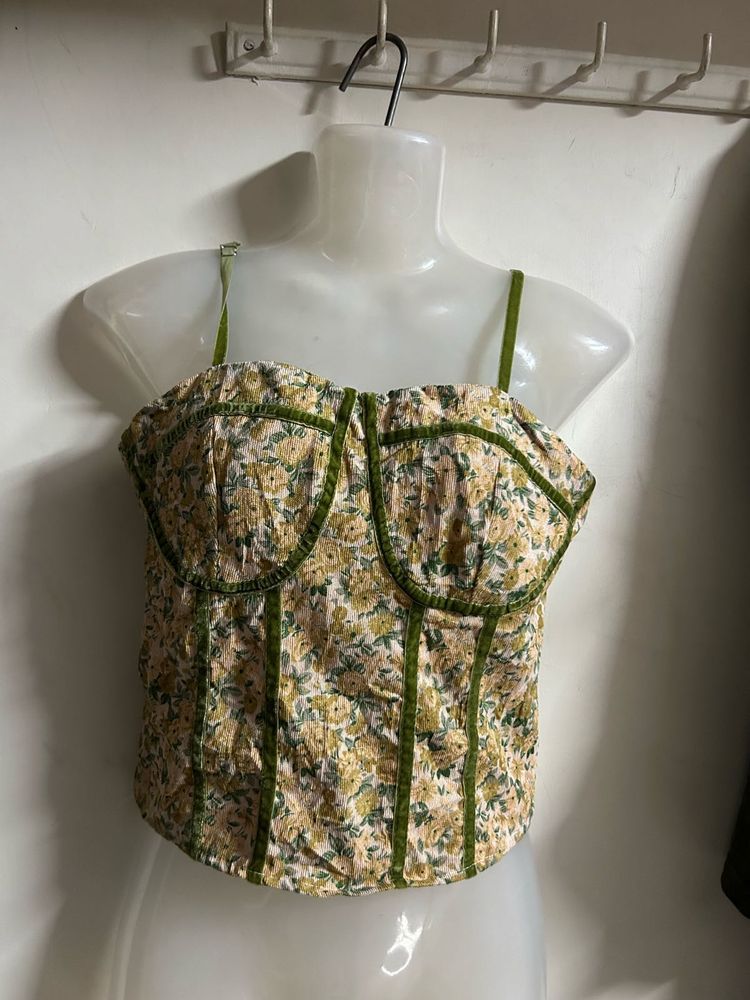 Floral Corset Top with Green Trim