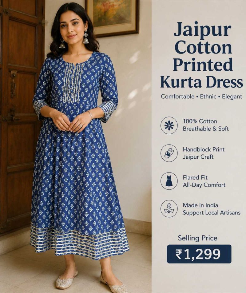 Jaipur Cotton Printed Kurta Dress
