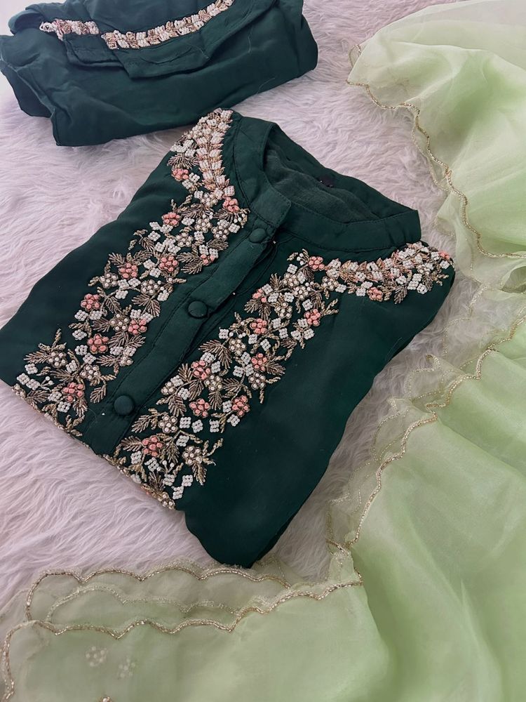 Embellished Emerald Green Kurta Set