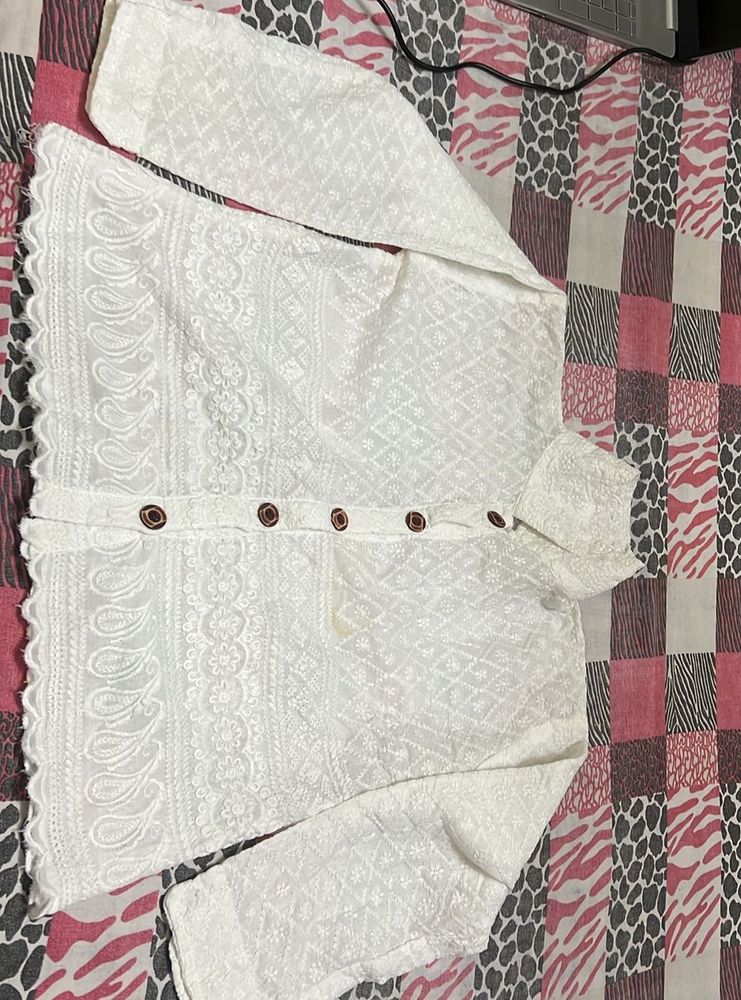 Elegant White Chikankari Top