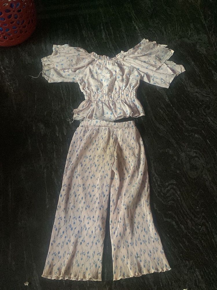 Cute Floral Crop Top and Palazzo Set
