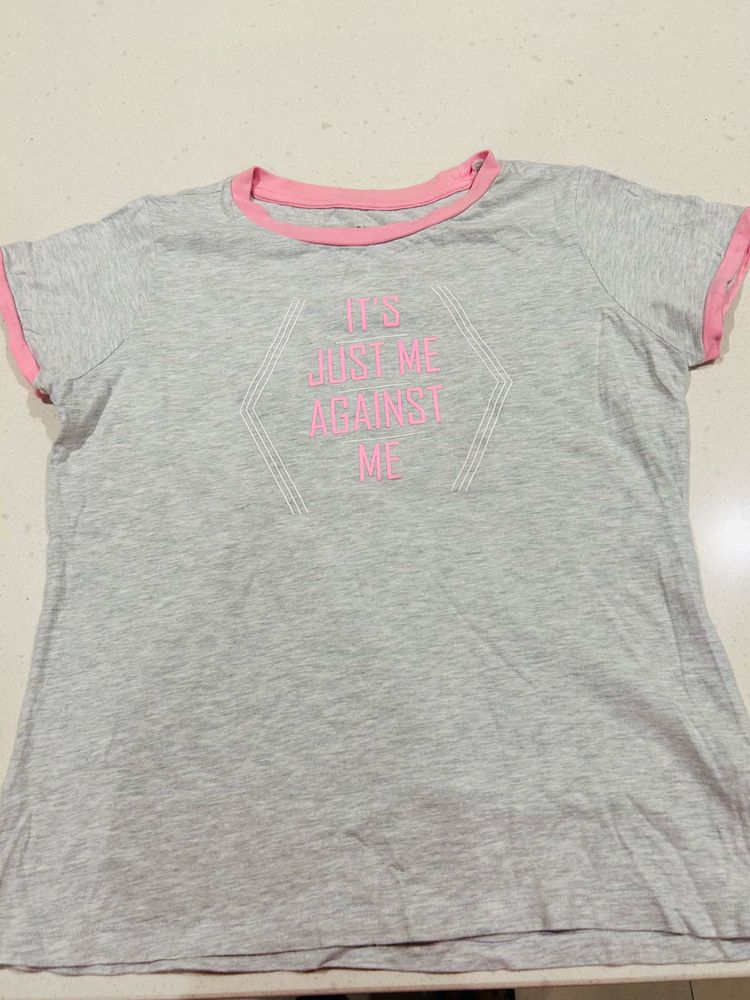 Grey T-Shirt with Pink Trim