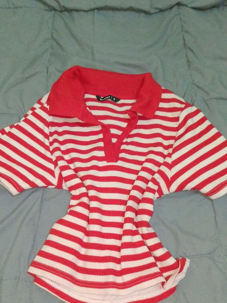 Red &amp; White Striped Polo T-Shirt