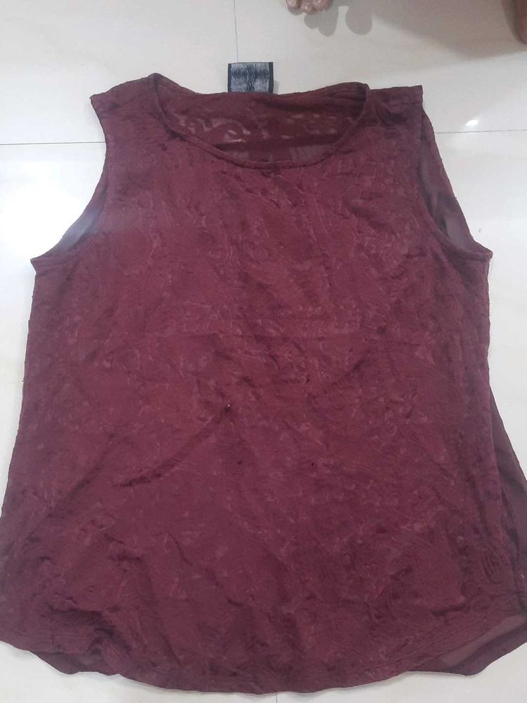 Burgundy Textured Sleeveless Top Transparent