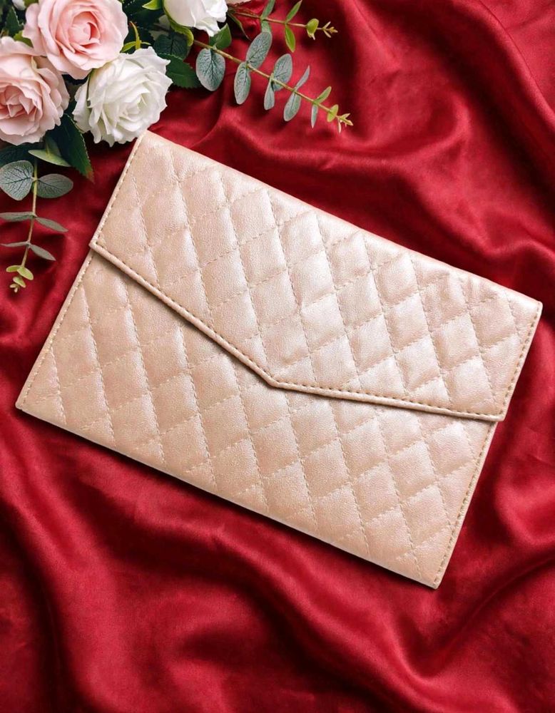 💖 Plum Golden Beige Quilted Envelope Clutch Walle