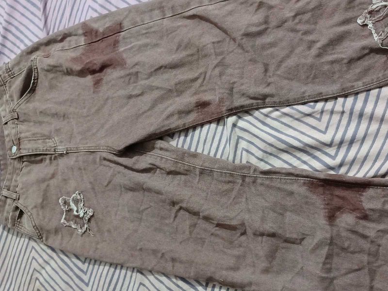 Distressed Taupe Jeans
