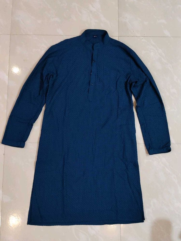 Festive Men's Blue Embroidery Kurta