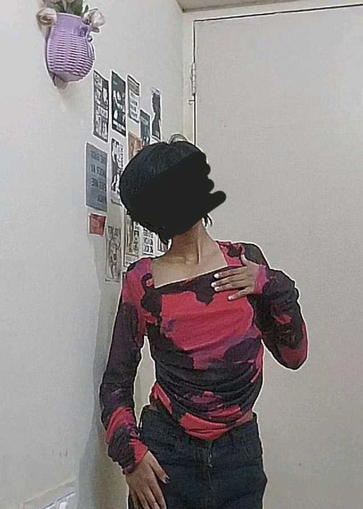 Burgundy &amp; Black Abstract Long Sleeve Top