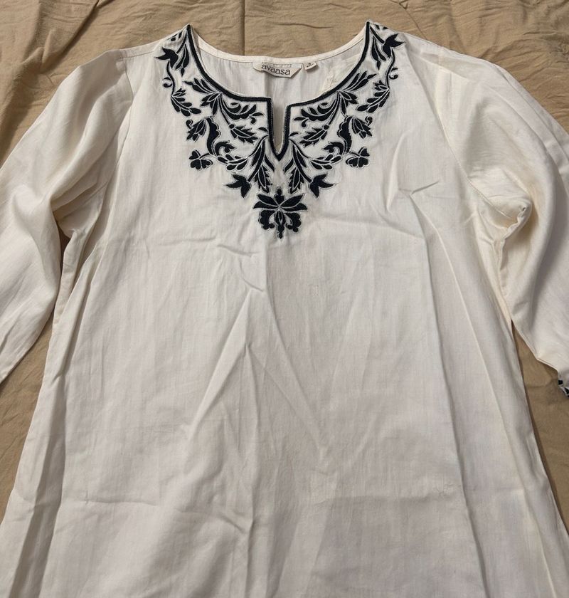 White Kurta with Black Embroidery