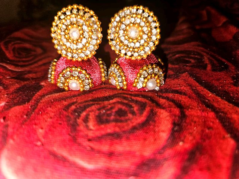 Red Silk Thread Earrings
