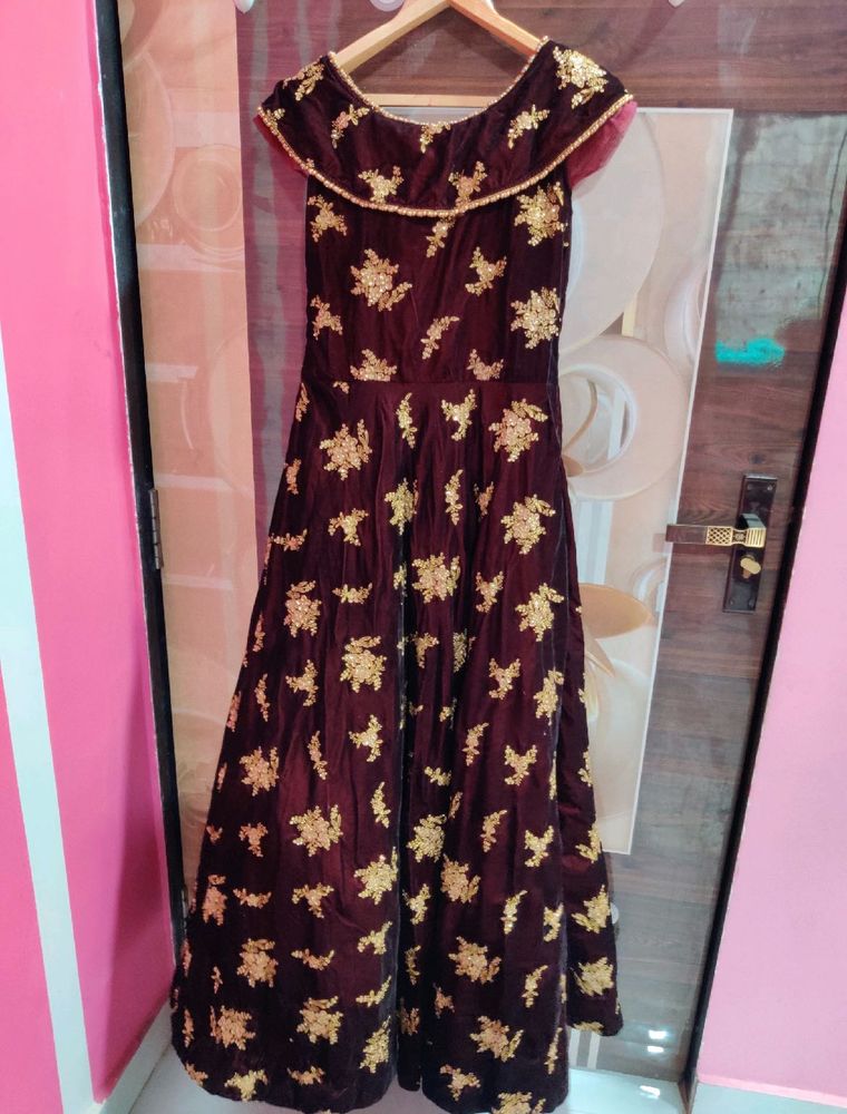 Elegant Maroon Embroidered Gown