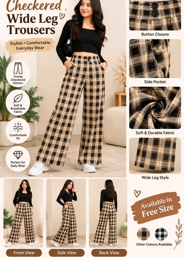 Checkered Wide Leg Trousers