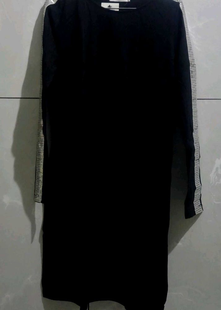 Black long sleeve mini dress with sequined sleeves