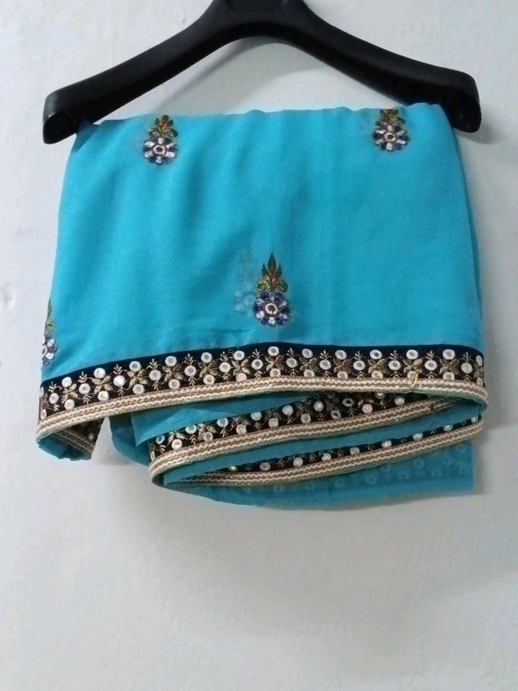 Beautiful Blue Embroidered Saree