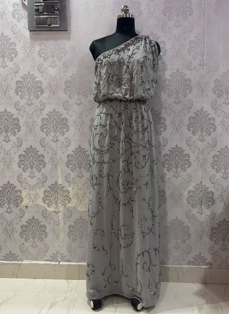 Elegant Beaded One-Shoulder Gown