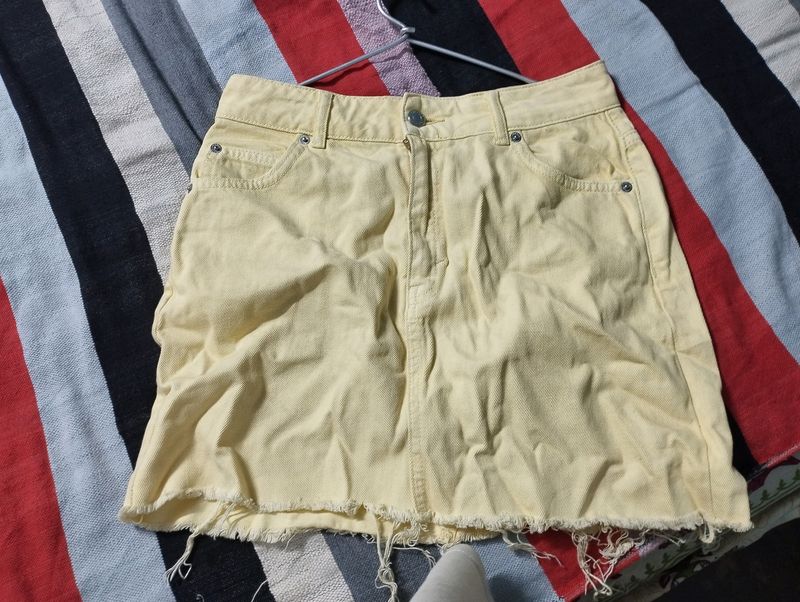 Yellow Denim Short Skirt