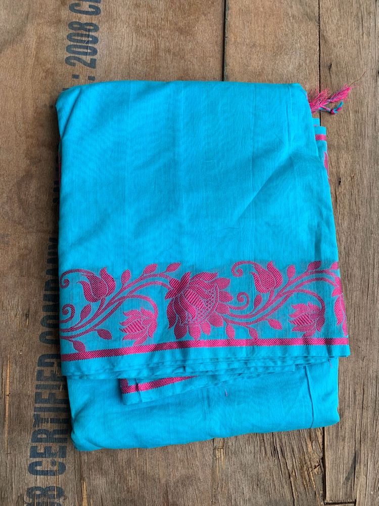 Blue &amp; Pink Saree Without Blouse