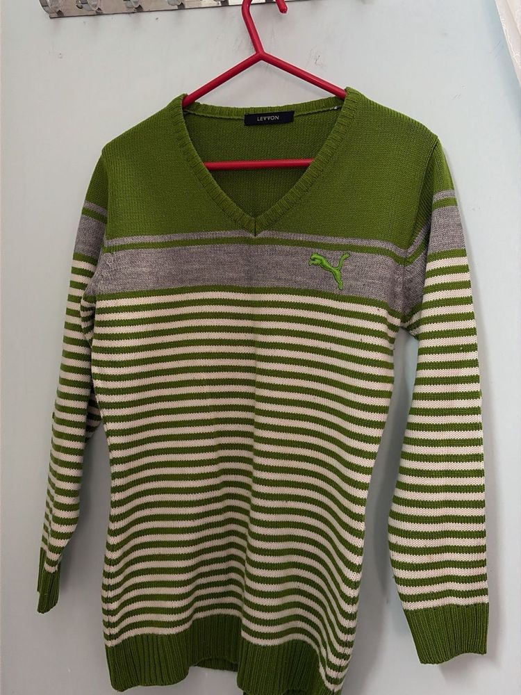 Striped V-Neck Knit Sweater