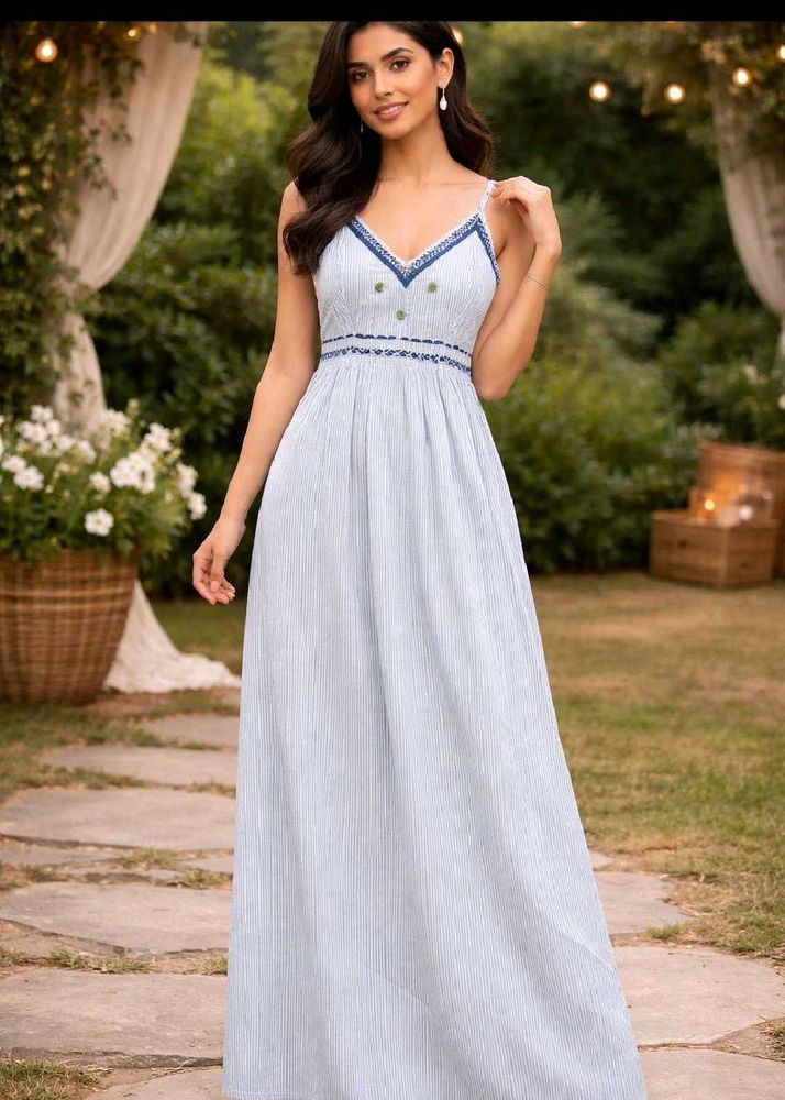 Blue Striped Maxi Dress