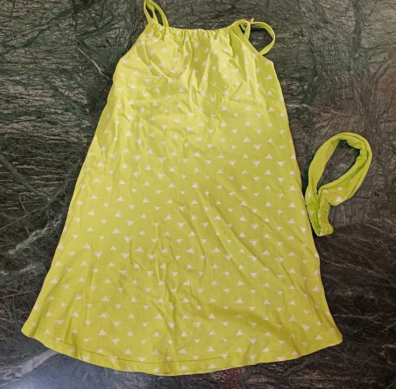 Cute Fluorescent Green Baby Dress &amp; Headband