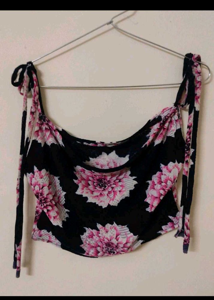 Floral Tie Strap Crop Top