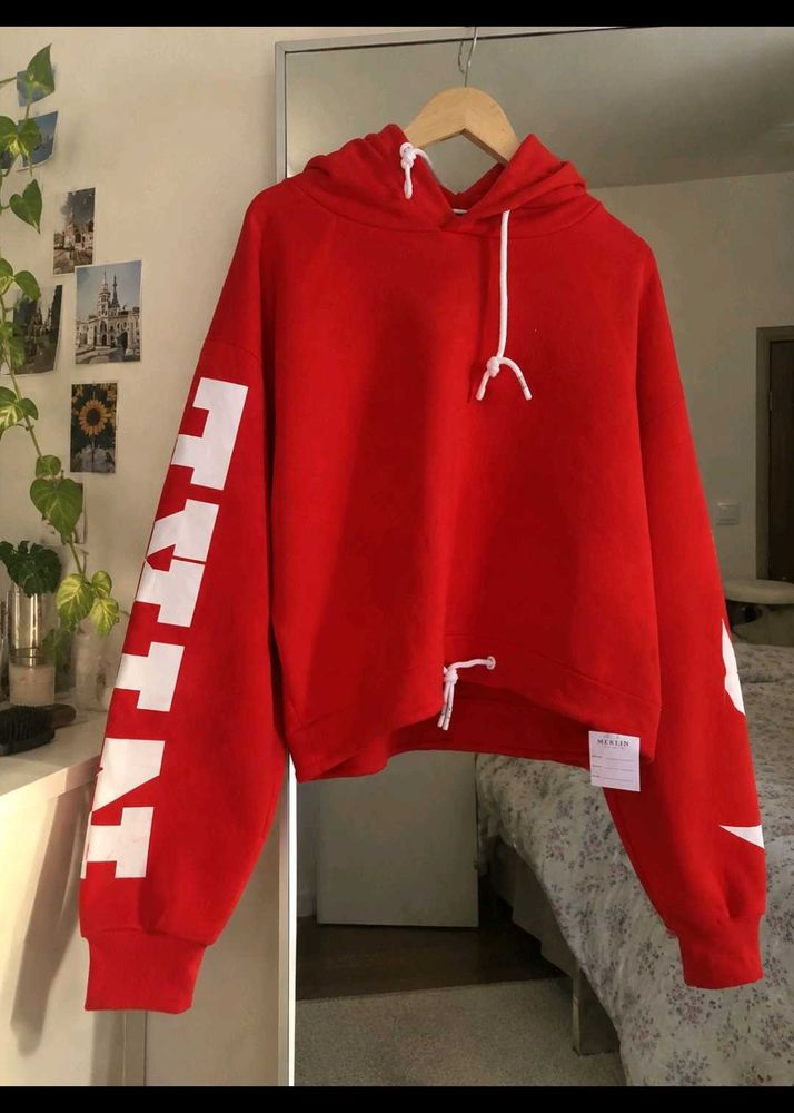 Red Nike Cropped Hoodie